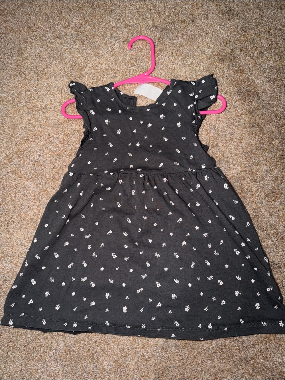 Girls' dark gray Floral Flutter-Sleeve Dress